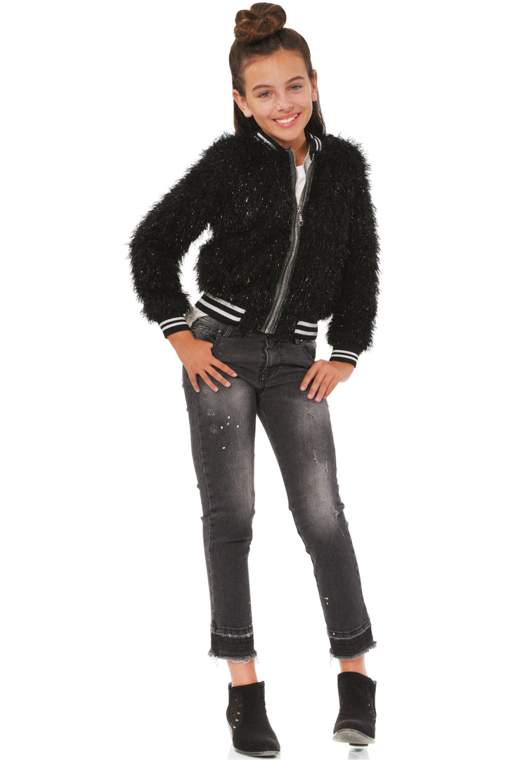 Truly Me Big Girls Faux Fur Bomber Jacket