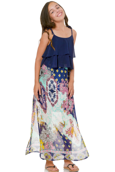 Truly Me Big Girls Print Mix Maxi Dress