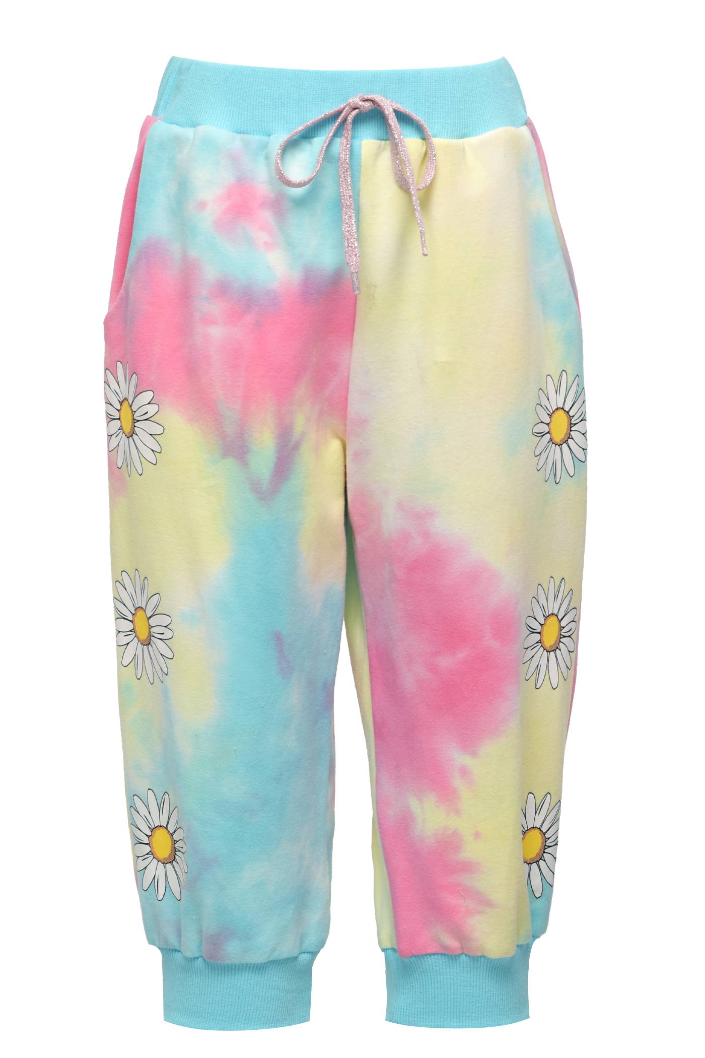 Fun & Colorful  Cotton Candy Pastel Tie Dye  Daisy Floral Graphic Print  Ribbed Waistline & Cuffs  Perfect for Loungewear or Athleisure      Cotton Candy Tie Dye Daisy Print Joggers my hannah banana truly me too