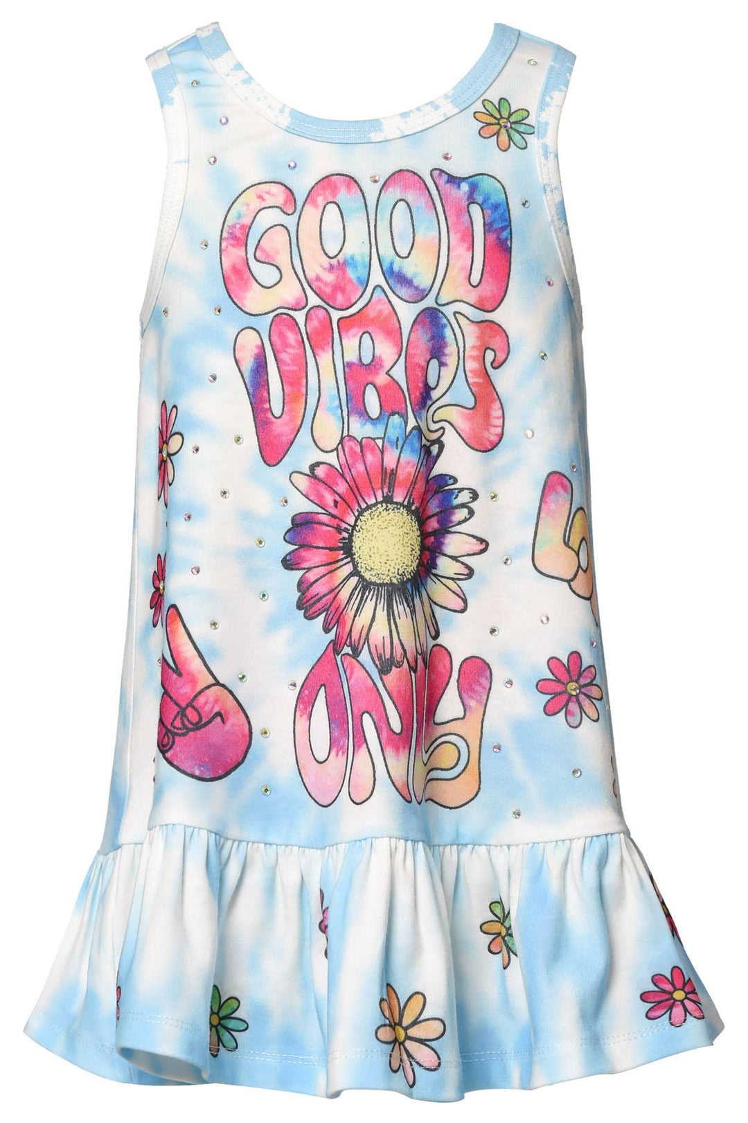 Little Girl’s Toddler Tie-Dye Tank Dress W/Good Vibes Print