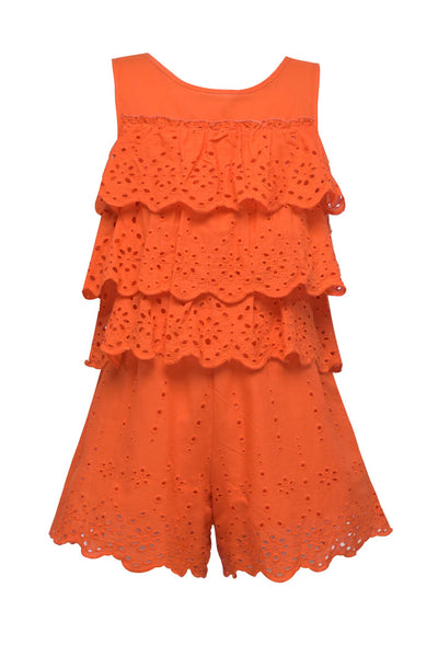 Triple Ruffle Tiered Top Sleeveless Eyelet Romper