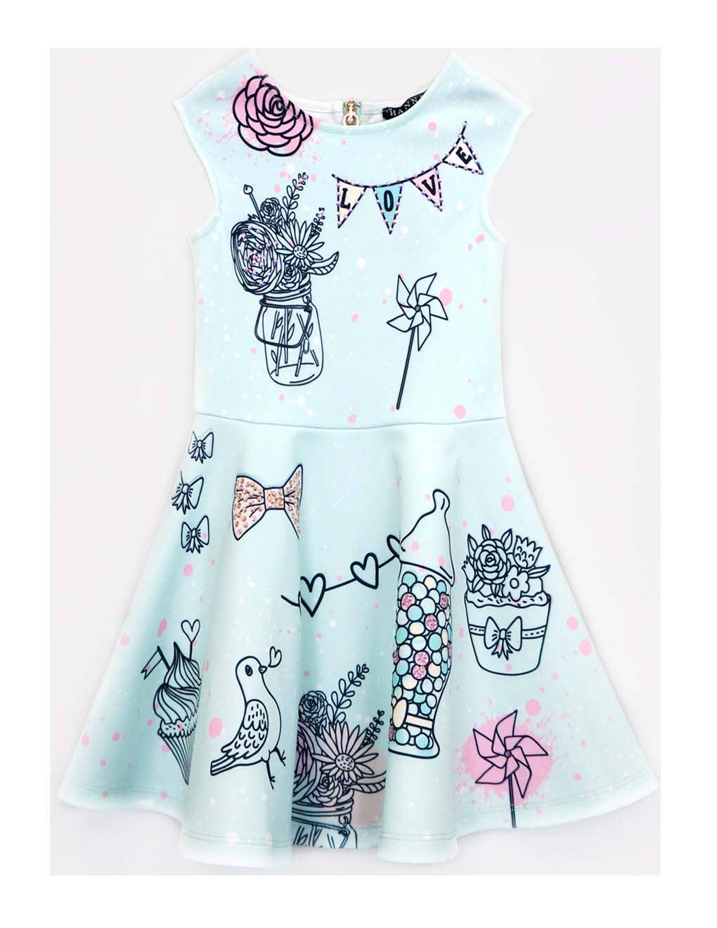 Fit and Flare Dress with Mixed Media Print