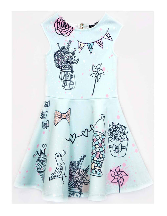 Fit and Flare Dress with Mixed Media Print