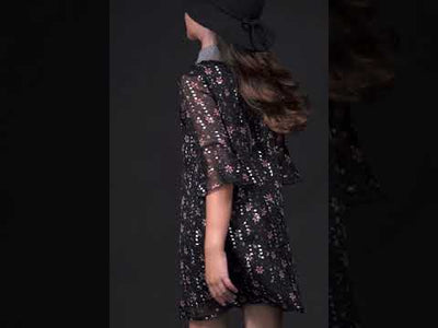 Girls Elbow Sleeve Floral Print Collar Dress