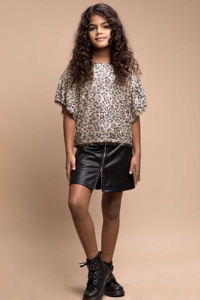 Hannah Banana Little Girl's Leopard Print Ruffle Sequin Top