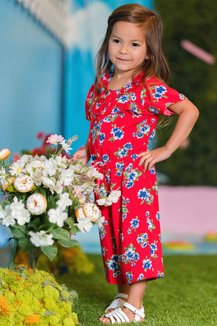 Truly Me Little Girls USA Merica America Patriotic 4th of July Themed  Floral Button Front Short Sleeve Jumpsuit Fun Fashion Kids brands